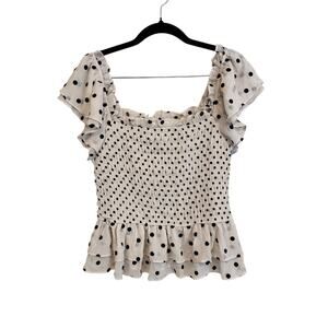 By The River Milkmaid Top M Coquette Ruffle Polka Dot Feminine Boho Cottagecore